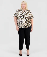 Anne Klein Essentials Plus Printed Flutter-Sleeve Top