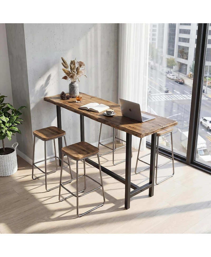 Tribesigns 63'' Solid Bar Table for 4-6, Counter Height Table with Metal Footrest
