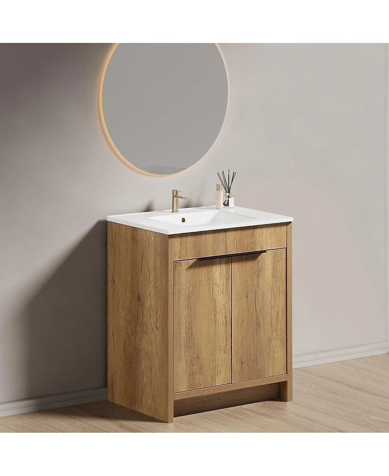 Sillysis 30 Inch Bathroom Vanity with Sink , Fluted 3D Panel Design, 2 Soft Close Drawers and Ceramic Top