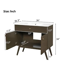 Sillysis 36 Inch Modern Freestanding Bathroom Vanity with Soft Close Doors, Striped Cabinet and Ceramic Sink for Luxury Storage