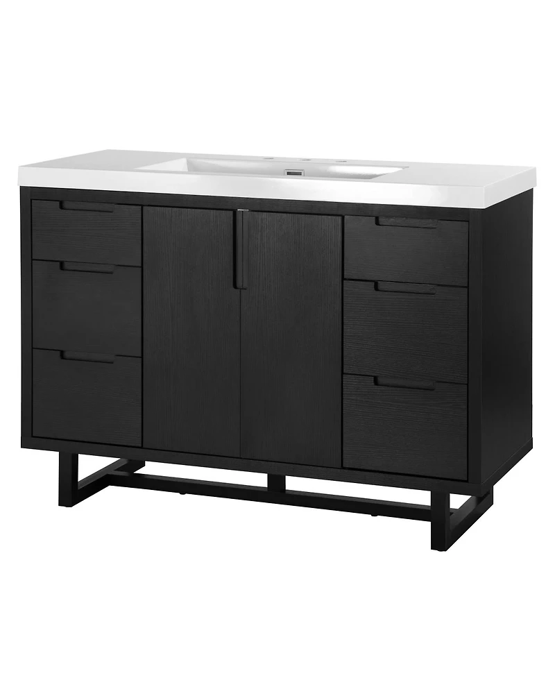 Sillysis 47.2 Inch Bathroom Vanity with Sink, Modern Freestanding Cabinet, 6 Soft Close Drawers, Smc Resin Top, Ample Storage