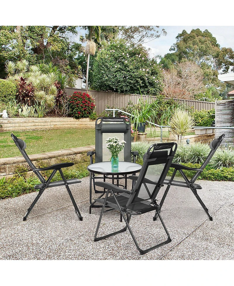 Gymax 4PC Folding Chairs Adjustable Reclining Chairs with Headrest Patio Garden Grey