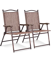 Gymax Set of 2 Folding Patio Furniture Sling Back Chairs Outdoors brown