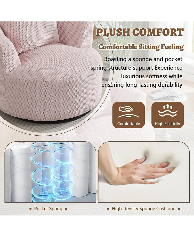 Rainsken Modern Compressible Swivel Accent Chair, 360 degrees Rotating Barrel Chair with Wooden Base for Comfortable Seating in Home and Office