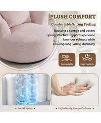 Rainsken Modern Compressible Swivel Accent Chair, 360 degrees Rotating Barrel Chair with Wooden Base for Comfortable Seating in Home and Office