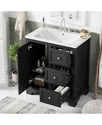 Sillysis 30 Inch Bathroom Vanity with Sink, Solid Wood Frame, Modern Freestanding Cabinet, Soft Close Drawers and Ceramic Top