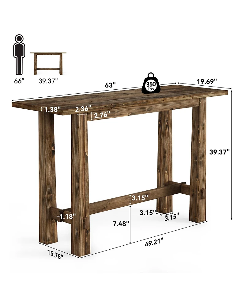 Tribesigns 63" Solid Wood Bar Table, Tall Pub Table for 4-6 People, Kitchen Counter Height Table for Dining & Home Bar