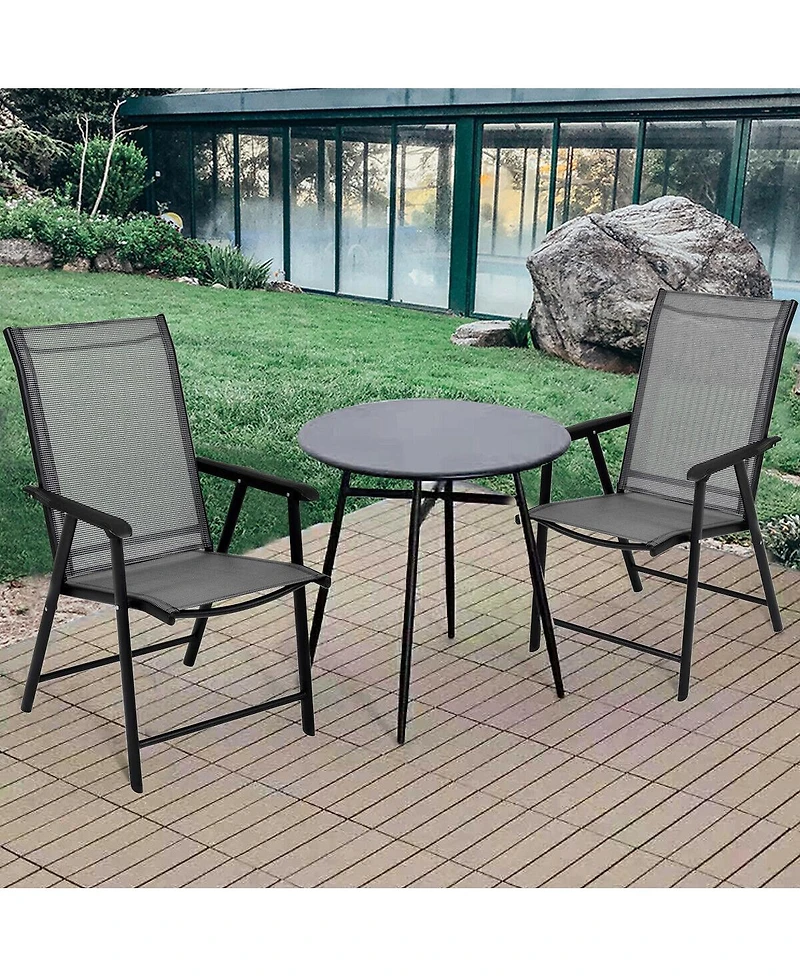 Gymax 2PCS Folding Chairs Steel Frame Patio Garden Outdoor w/ Armrest and Footrest