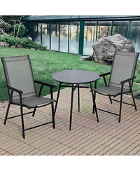 Gymax 2PCS Folding Chairs Steel Frame Patio Garden Outdoor w/ Armrest and Footrest