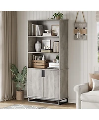 gaomon 5-Tier Tall Bookcase with Adjustable Shelves and Doors, Metal Legs Bookshelf for Home