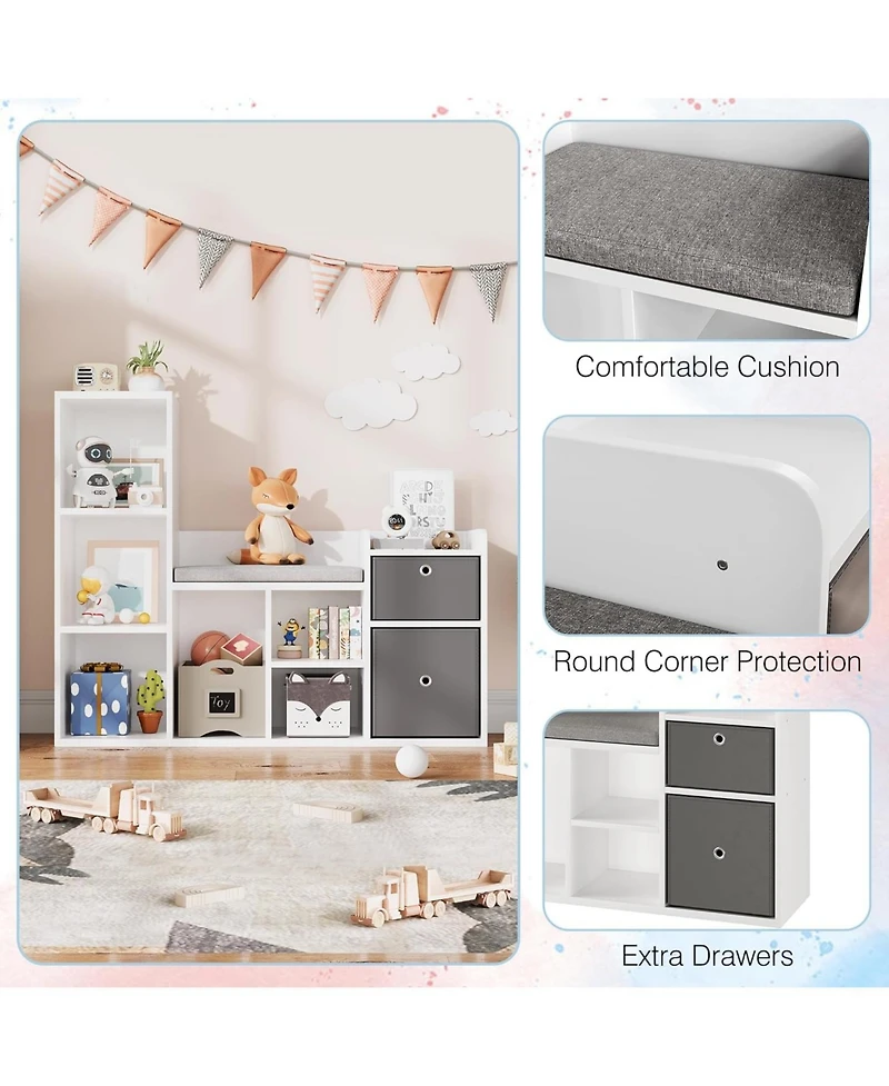 gaomon Kids Bookshelf and Toy Storage with Reading Nook and Seat Cushion