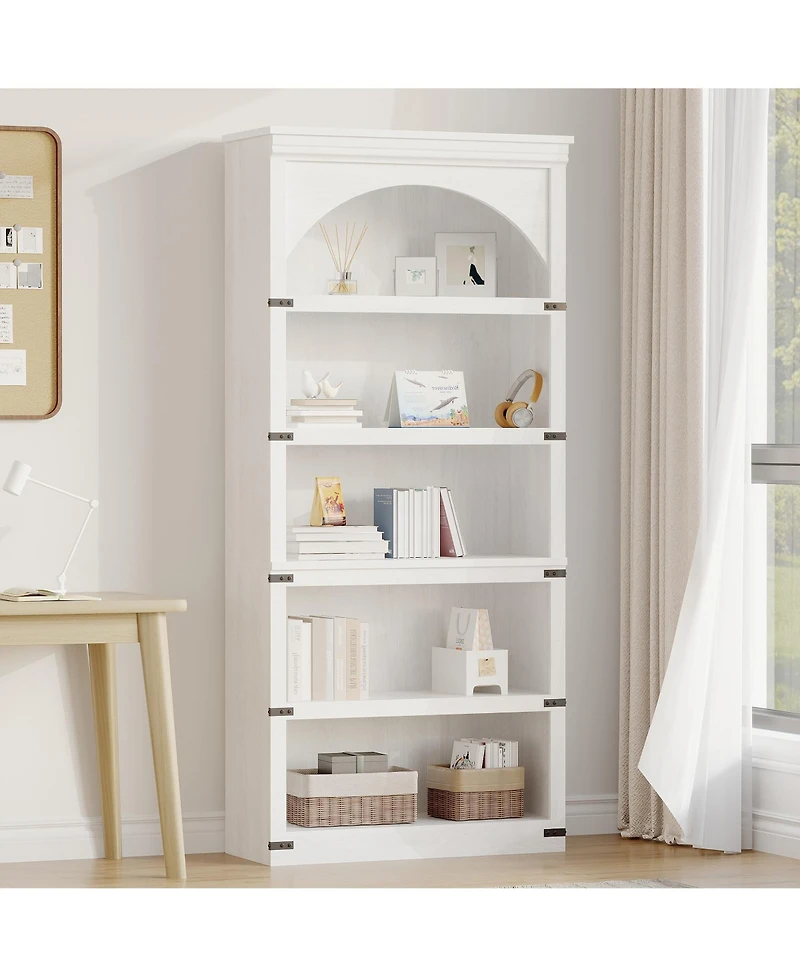 gaomon 68.7" Tall Farmhouse Arched 5-Tier Wooden Bookcase, Curved Storage Rack