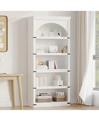 gaomon 68.7" Tall Farmhouse Arched 5-Tier Wooden Bookcase, Curved Storage Rack