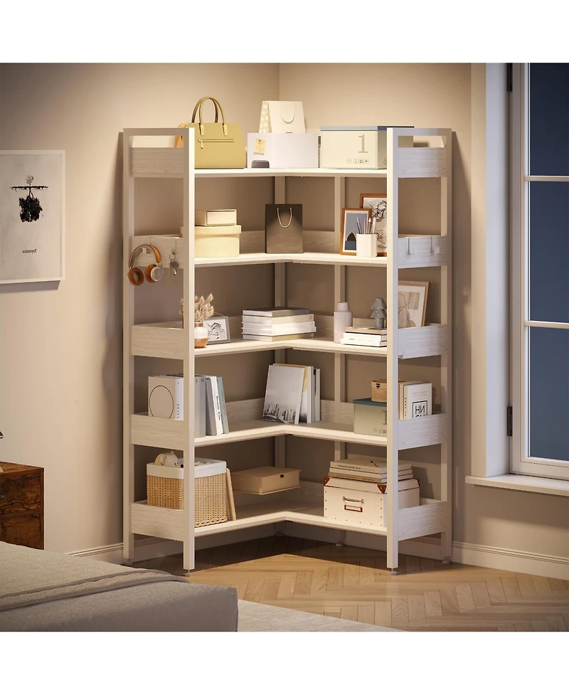 gaomon 5-Tier Convertible Retro Corner Bookshelf