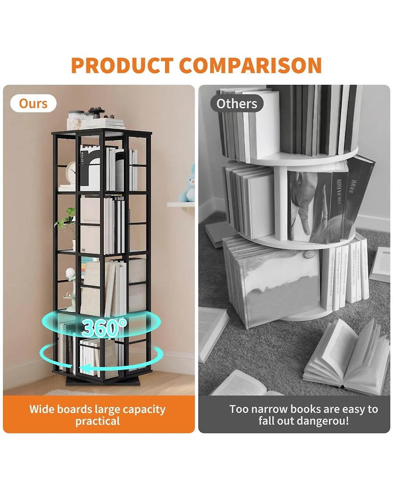 gaomon 54" 360degree(s) Rotating Corner Bookshelf, Industrial Floor Standing Storage Organizer
