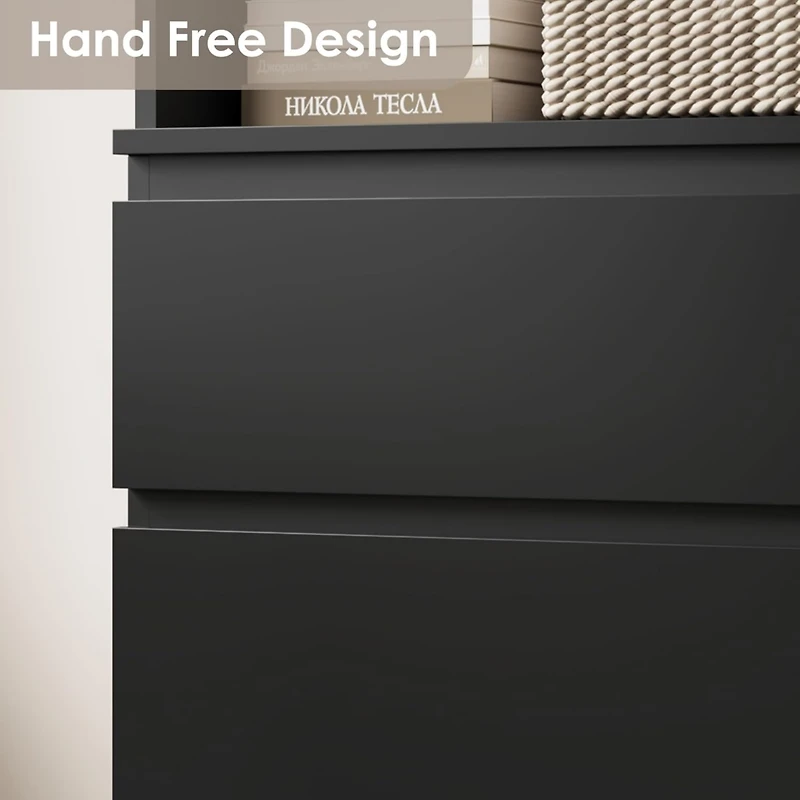 gaomon Tall Modern Black Bookcase with 3 Open Shelves and 3 Drawers, Deep Storage Cabinet