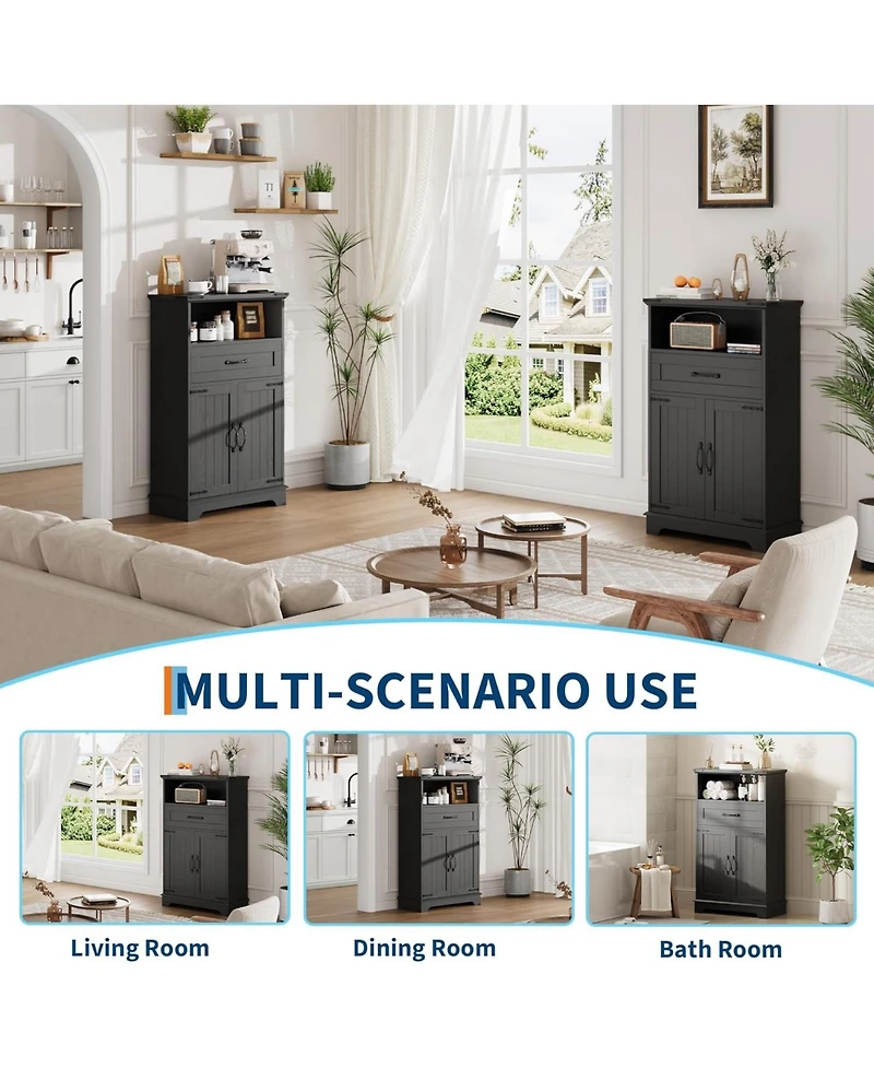 gaomon Farmhouse Storage Cabinet with Doors and Drawers, Freestanding