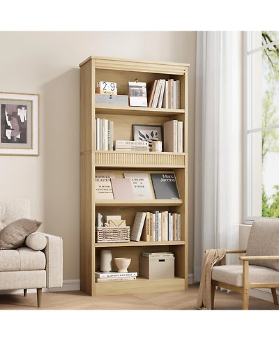 gaomon Tall Vintage 5-Tier Wooden Bookshelf with Double Fluted Design