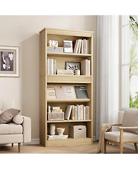 gaomon Tall Vintage 5-Tier Wooden Bookshelf with Double Fluted Design