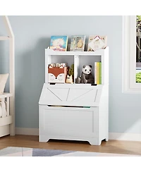 gaomon 2-Tier Kids Toy Storage Organizer with Flip-Top Lid, Wooden Toy Chest Bookshelf for Playroom