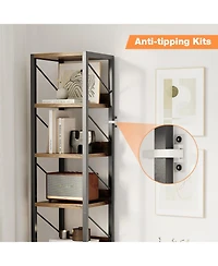 gaomon Narrow 6-Tier Tall Skinny Bookshelf with Metal Frame, Rustic Industrial Corner Storage Rack