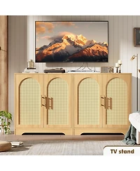 gaomon Sideboard Buffet Cabinet - Credenza Storage with 2 Rattan Doors and Shelves, Modern Console Table Accent Coffee Bar for Living Room