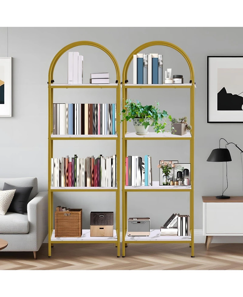 gaomon 4-Tier Modern Arched Bookshelf with Metal Frame, Tall Open Display Rack