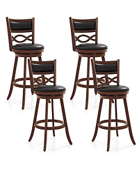 Gymax Bar Height Stools Set of 4 with Rubber Wood Frame Faux Leather Upholstered Seat