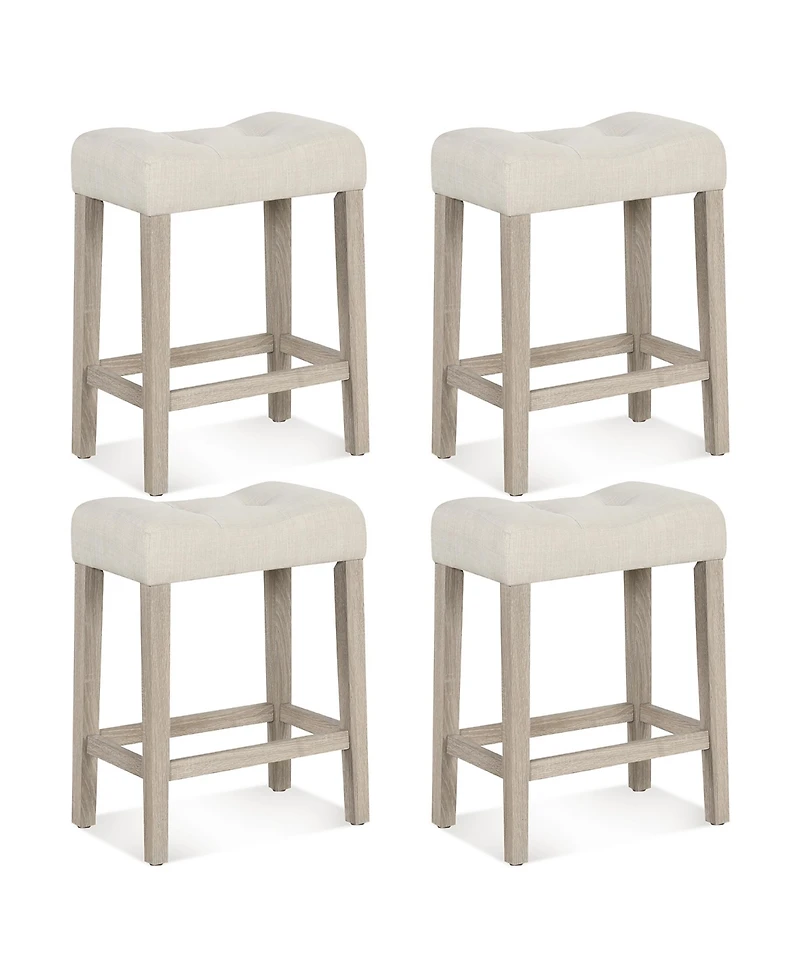Gymax Bar Stools Set of 4 w/ Footrest Rubber Wood Frame for Kitchen Island