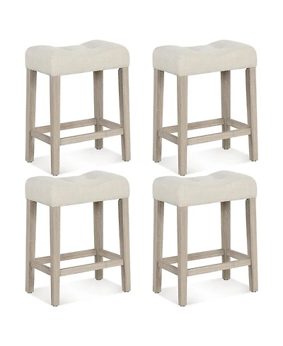 Gymax Bar Stools Set of 4 w/ Footrest Rubber Wood Frame for Kitchen Island