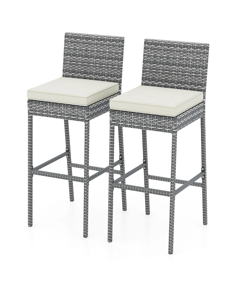 Gymax Pcs Patio Wicker Barstools Bar Height Chairs W/ Cushions Backyard