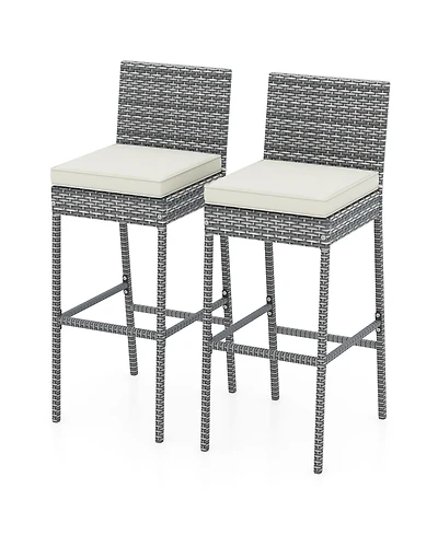 Gymax Pcs Patio Wicker Barstools Bar Height Chairs W/ Cushions Backyard