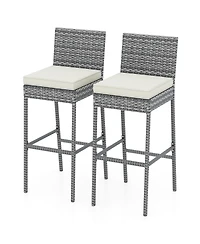 Gymax Pcs Patio Wicker Barstools Bar Height Chairs W/ Cushions Backyard