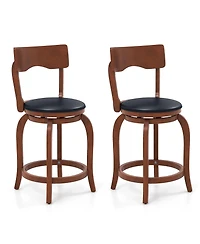 Gymax Swivel Bar Stools Set of w/ Rubber Wood Frame Upholstered Seat Footrest