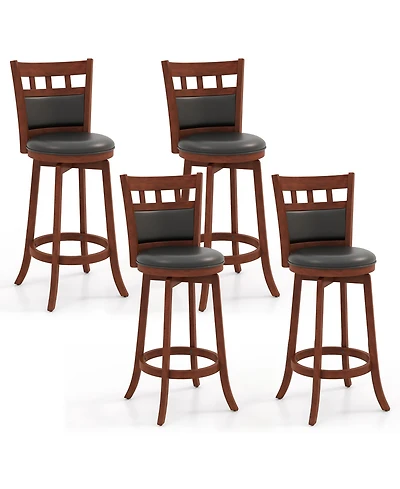 Gymax Wood Swivel Bar Stools Set of 4 With Faux Leather Upholstered Seat and Back