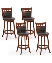 Gymax Wood Swivel Bar Stools Set of 4 With Faux Leather Upholstered Seat and Back
