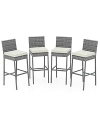 Gymax 4 Pcs Patio Wicker Barstools Bar Height Chairs W/ Cushions Backyard