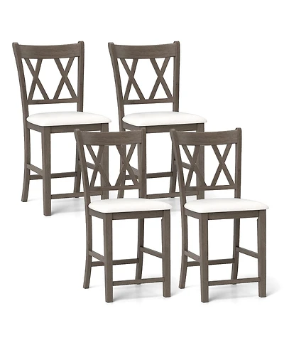 Gymax 4PCS Bar Stools Counter Height Stools w/ Linen Fabric Upholstered Seat