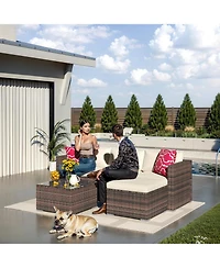 gaomonPieces Patio Furniture Set, Outdoor Glass Table and Cushions with Rattan Wicker Chairs, Set for Porch, Balcony, Backyard