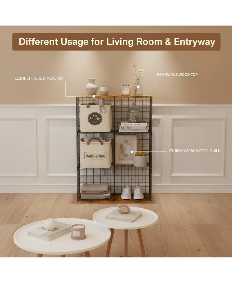 Yigii 6 Cube Wire Closet Organizer Storage Shelf with Woodtop Sturdy Modular for Clothes Books Bedroom Office