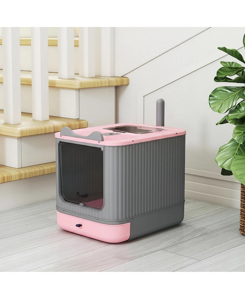 PawHut Cat Litter Box with Lid, Enclosed Litter Box for Medium Cats