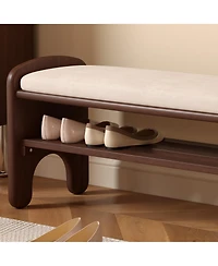 Rainsken Shoe Storage Bench, 2-Tier Wooden Entryway Bench with Faux Leather Cushion, Shoe Rack for Hallway, Living Room