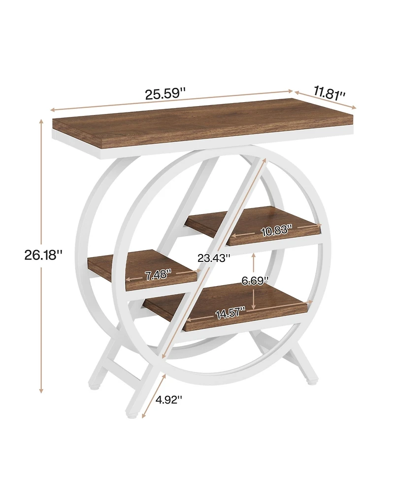 Tribesigns 3-Tier End Table Set of 2, Narrow Sofa Side Table with Storage, Industrial Nightstand with Geometric Metal Frame