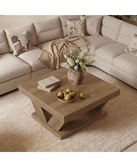 Tribesigns 2-Tier Rustic Wood Coffee Table, Farmhouse Square Coffee Table with Large Storage Shelf