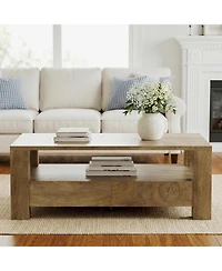 Tribesigns 47" Rectangle Coffee Table with 2 Drawers and Open Shelf, Farmhouse Wood Living Room Center Tea Table