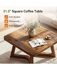 Tribesigns 31.5" Solid Wood Square Coffee Table, Farmhouse Accent Cocktail Tea Table with Double Geometric Pedestal