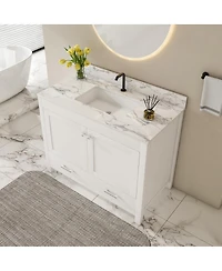 Sillysis Bathroom Vanity with Sintered Stone Carrara Top, Large Storage Drawer and Soft Close Doors