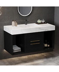 Sillysis Floating Bathroom Vanity with Ceramic Sink, Sintered Stone Top, 2 Soft Close Drawers, Wall Mounted Modern Cabinet