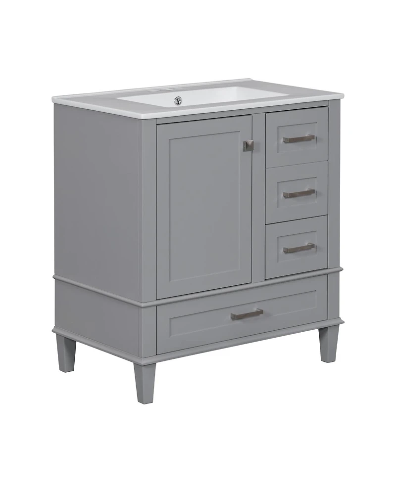 Sillysis Sage Green Bathroom Vanity with Ceramic Sink, Freestanding Solid Wood Mdf Cabinet, 3 Drawers Soft Close Door for Small Bathrooms