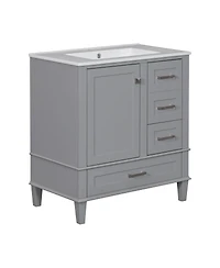Sillysis Sage Green Bathroom Vanity with Ceramic Sink, Freestanding Solid Wood Mdf Cabinet, 3 Drawers Soft Close Door for Small Bathrooms